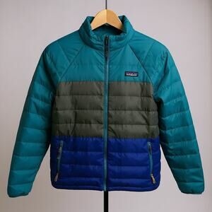 Patagonia Kids XL Down Jacket Colorblock Puffer Insulated Winter Coat Blue Gorp